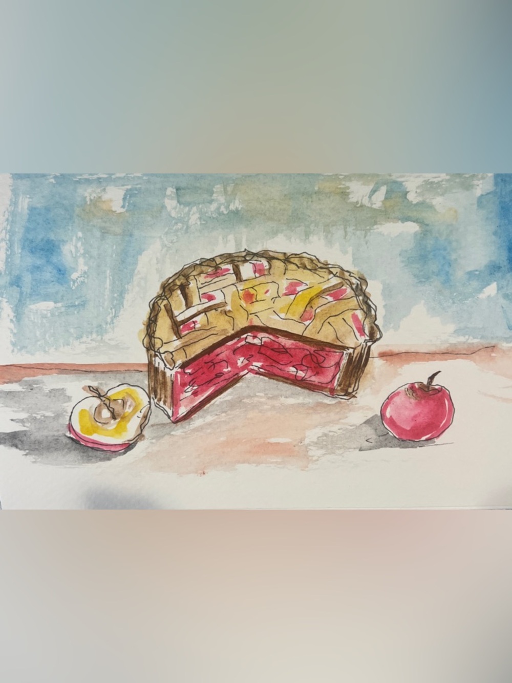 Original hand painted apple pie, dessert, kitchen wall decor